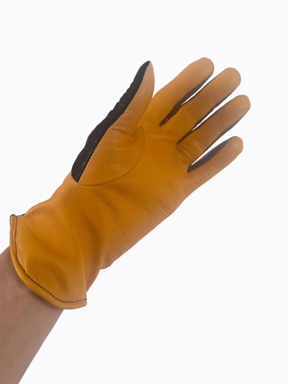Vintage Two Tone Leather Cashmere Gloves S Black Ochre Saffron Whimsigoth Luxury
